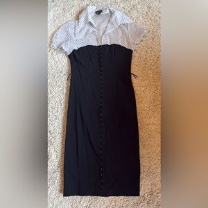 Black white midi dress stretchy sheer black white polka dot work no belt